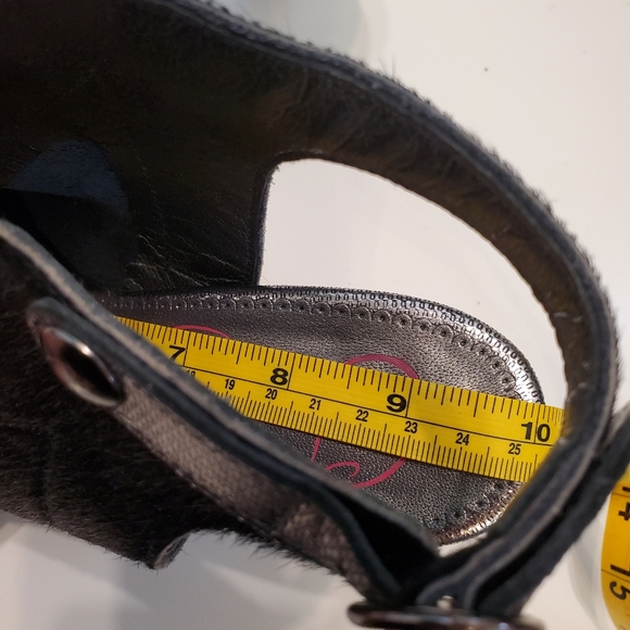 Chanii B 39 Heels Honey Black Platinum open toe sandal Strappy Military Silver - Picture 15 of 16